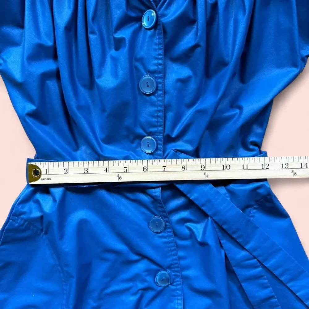 Vintage Cobalt Blue Puff Sleeve Shirt Dress with Belt - S - Prairiecore Cottage - Picture 6 of 8